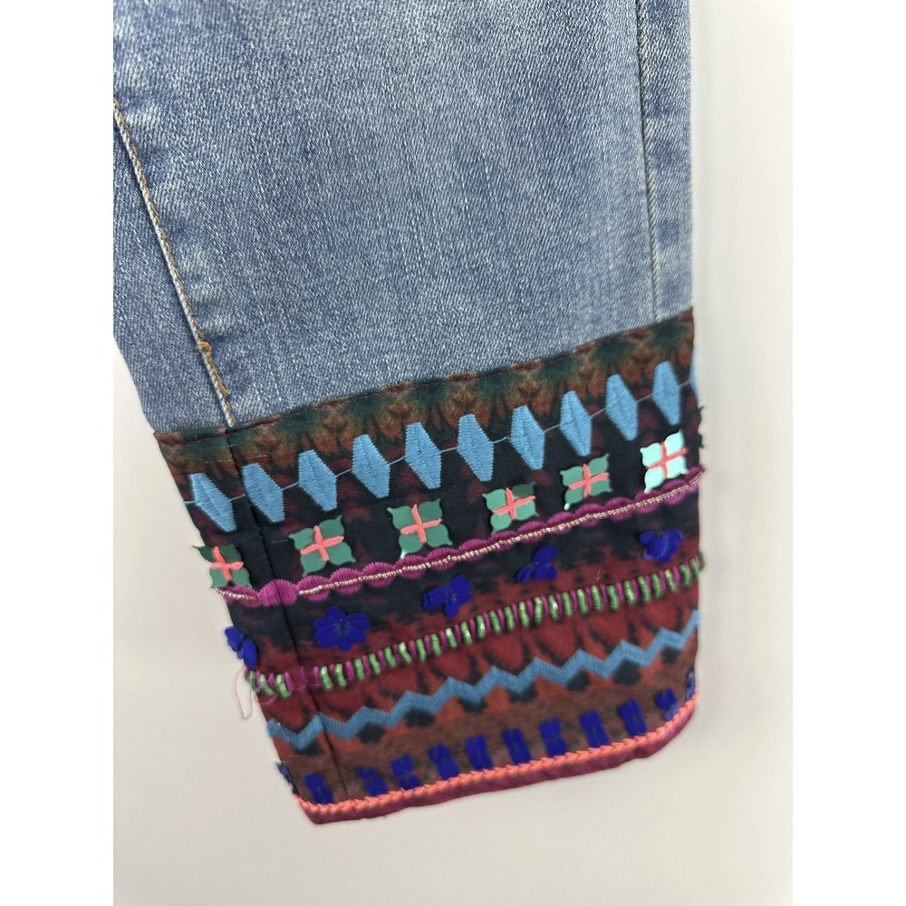 Pilcro Anthropologie Blue Denim Jeans Embellished Cuff Boho Festival Straight 28 - Picture 12 of 16